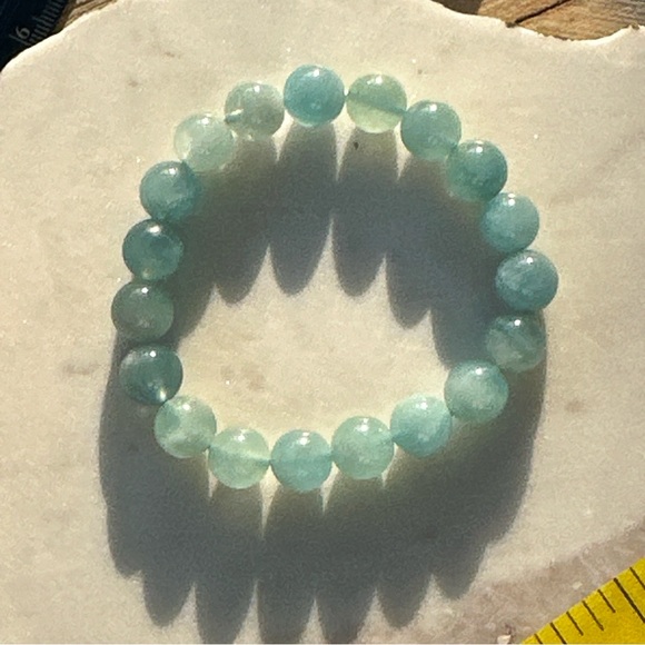 Aquamarine Stone Beads Stretchable Bracelet 10 mm Beads - Picture 15 of 17